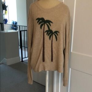 Beige Sweater with Palm Tree Design